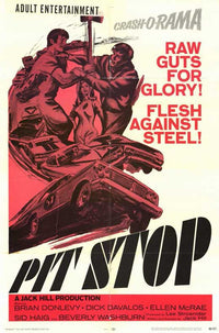 Pit Stop Movie Poster Print featuring dynamic racing imagery.