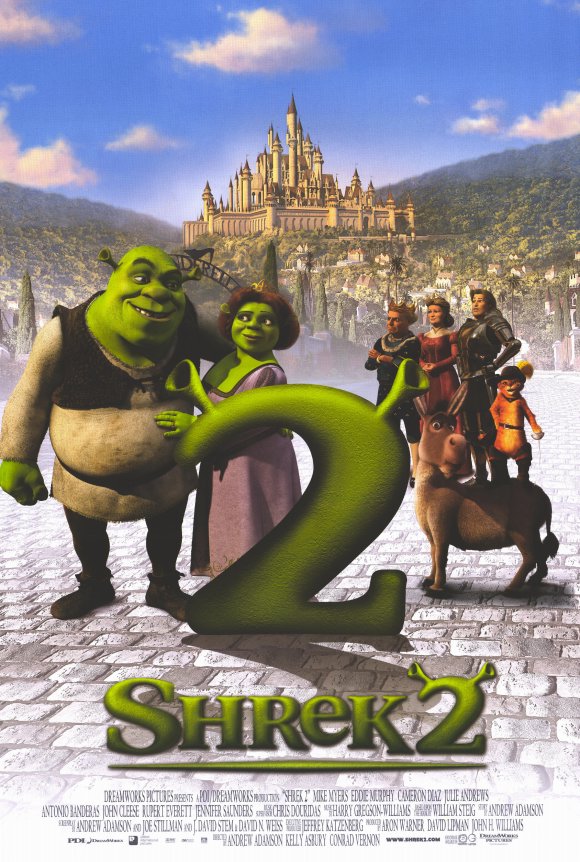 Shrek 2 Movie Poster Print featuring vibrant colors and whimsical design.