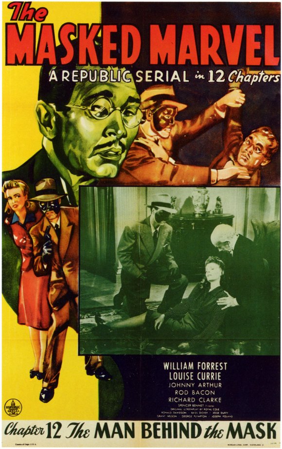 The Masked Marvel Movie Poster Print showcasing vibrant colors and classic cinema imagery.