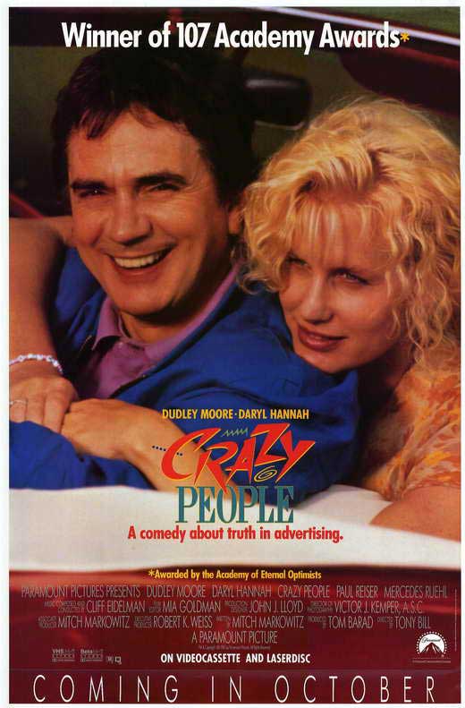 Crazy People Movie Poster Print featuring vibrant colors and classic film design.