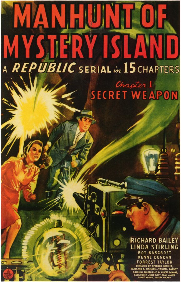Manhunt of Mystery Island Movie Poster Print featuring cinematic visuals.