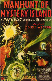 Manhunt of Mystery Island Movie Poster Print featuring cinematic visuals.