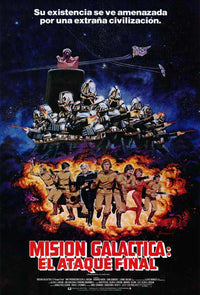 Mission Galactica: The Cyclon Attack movie poster print featuring vibrant sci-fi artwork.