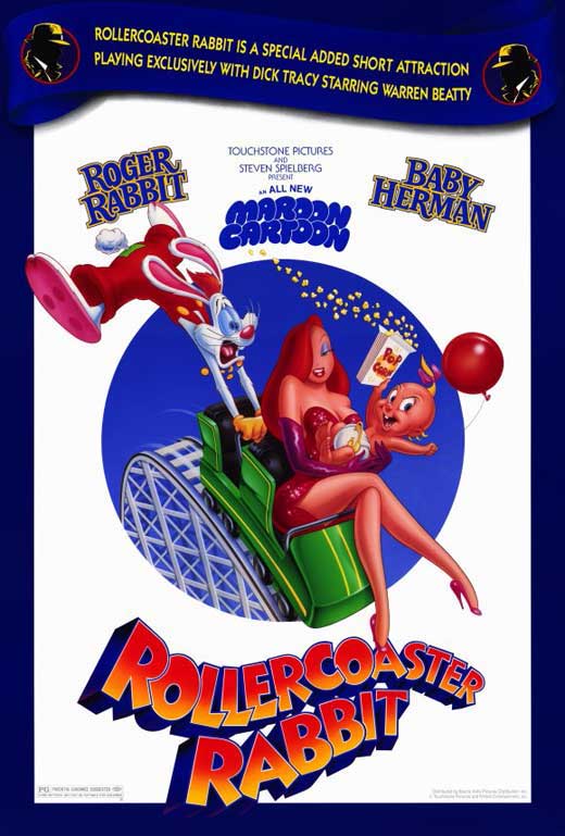 Rollercoaster Rabbit Movie Poster Print featuring playful rabbits on a rollercoaster.