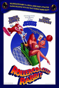 Rollercoaster Rabbit Movie Poster Print featuring playful rabbits on a rollercoaster.