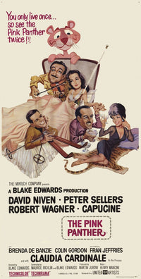 The Pink Panther Movie Poster Print featuring the iconic character.