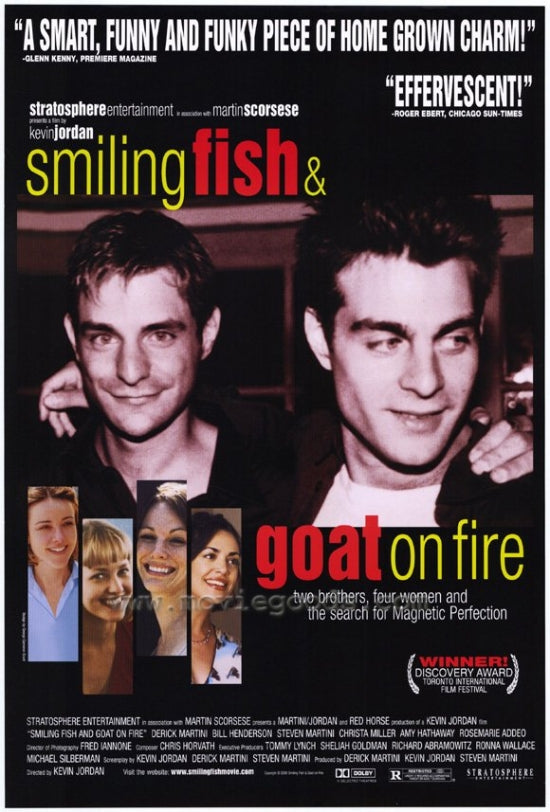 Smiling Fish & Goat on Fire Movie Poster Print featuring vibrant colors and whimsical design.