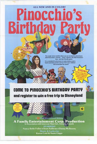 Pinocchio's Birthday Party Movie Poster Print featuring colorful characters celebrating.