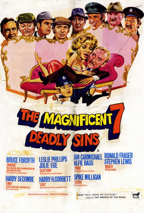 The Magnificent Seven Deadly Sins Movie Poster Print showcasing vibrant colors and cinematic themes.