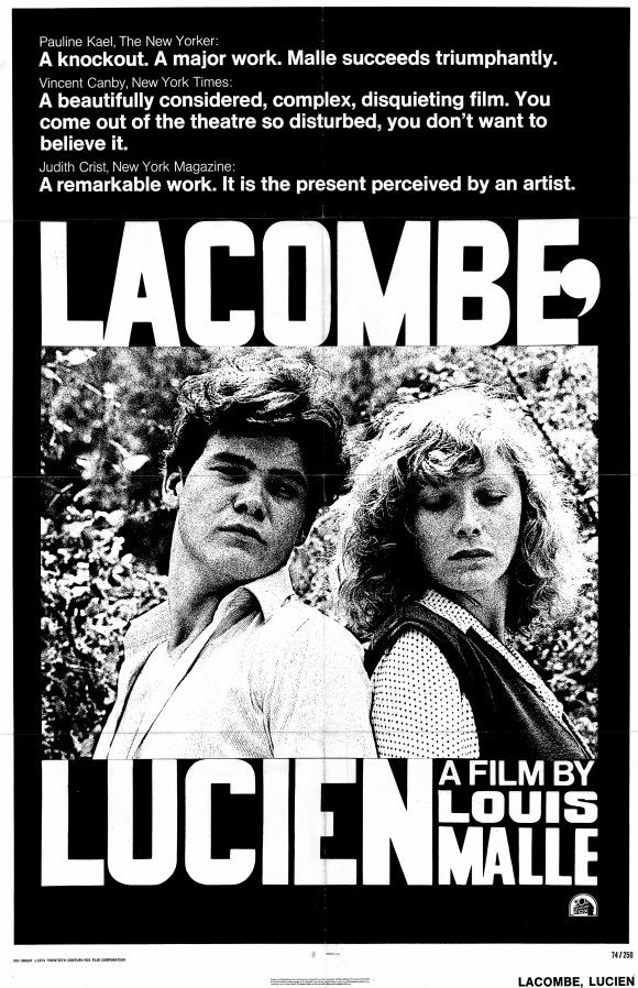 Lacombe Lucien Movie Poster Print featuring classic French film art.