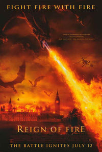 Reign of Fire Movie Poster Print featuring epic dragon battle