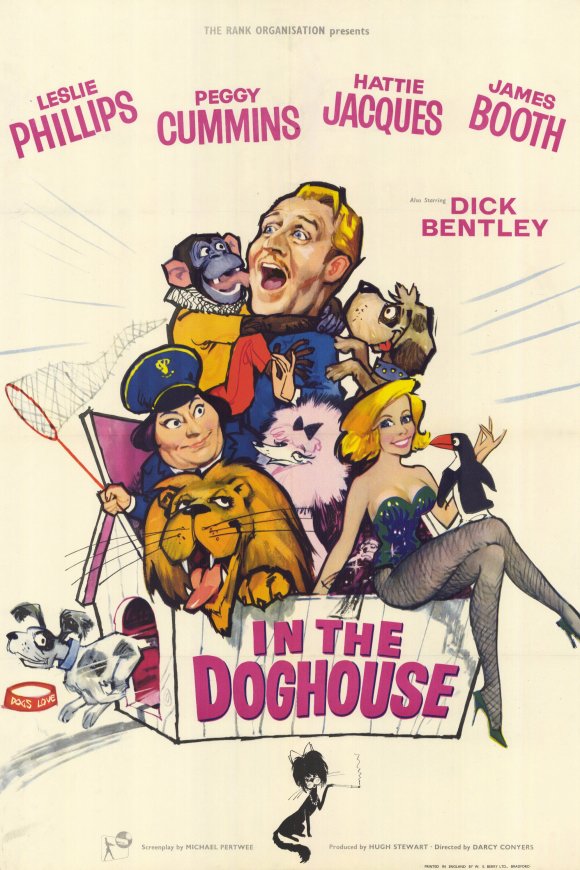 In the Doghouse movie poster print featuring playful dog-themed artwork.