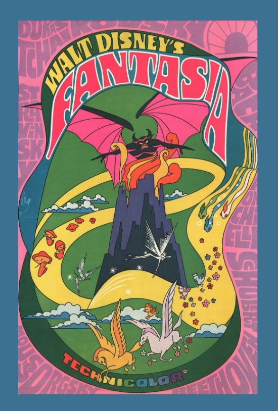 Fantasia Movie Poster Print featuring classic Disney characters and vibrant artwork.