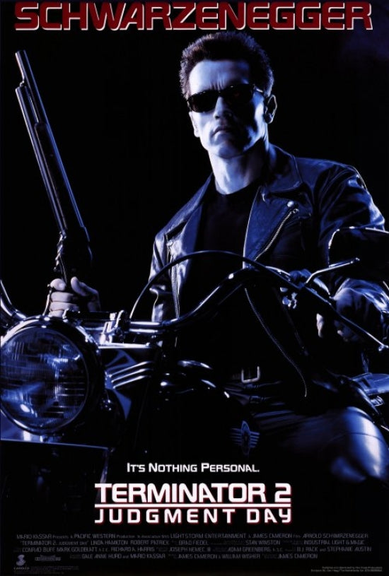 Terminator 2: Judgment Day Movie Poster Print showcasing iconic sci-fi imagery.
