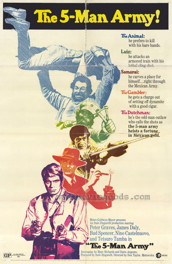 The Five Man Army Movie Poster Print showcasing classic film imagery.