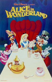 Alice in Wonderland movie poster print featuring vibrant characters and whimsical design.