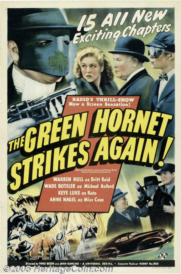The Green Hornet Strikes Again Movie Poster Print showcasing classic superhero action.