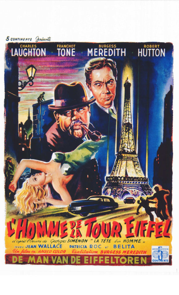 The Man on the Eiffel Tower Movie Poster Print featuring classic film art.