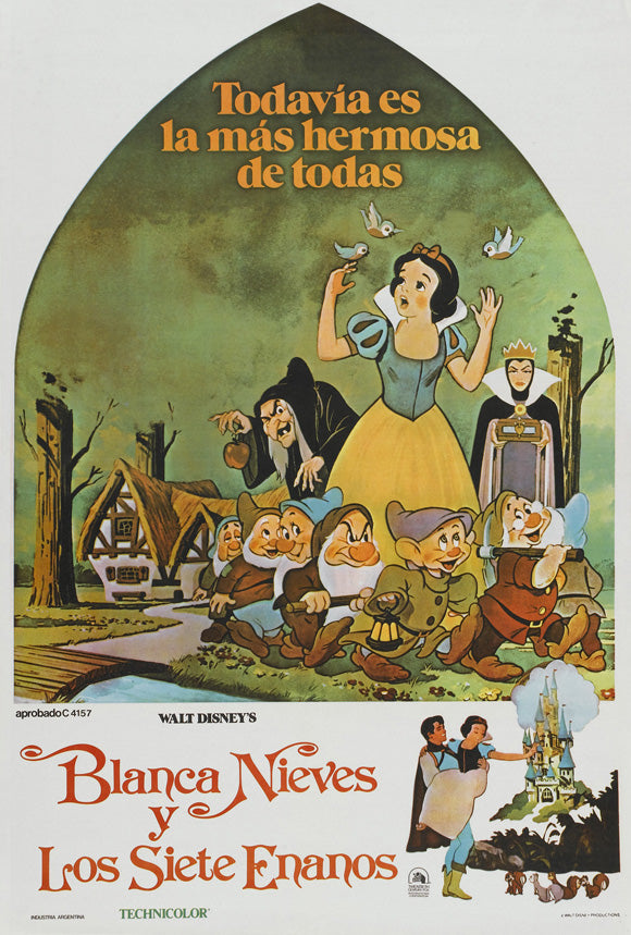 Snow White and the Seven Dwarfs Movie Poster Print featuring classic Disney characters.