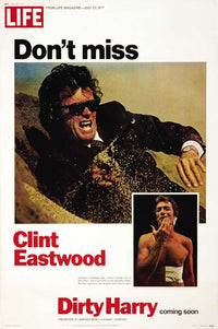 Dirty Harry Movie Poster Print featuring Clint Eastwood in a classic film pose.