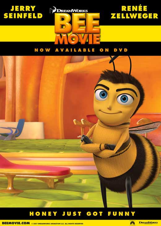 Bee Movie Poster Print featuring vibrant colors and fun design.