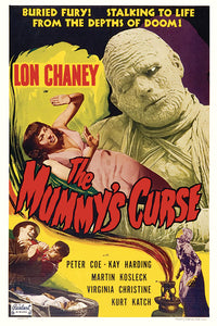 The Mummy's Curse Movie Poster Print featuring classic horror imagery.