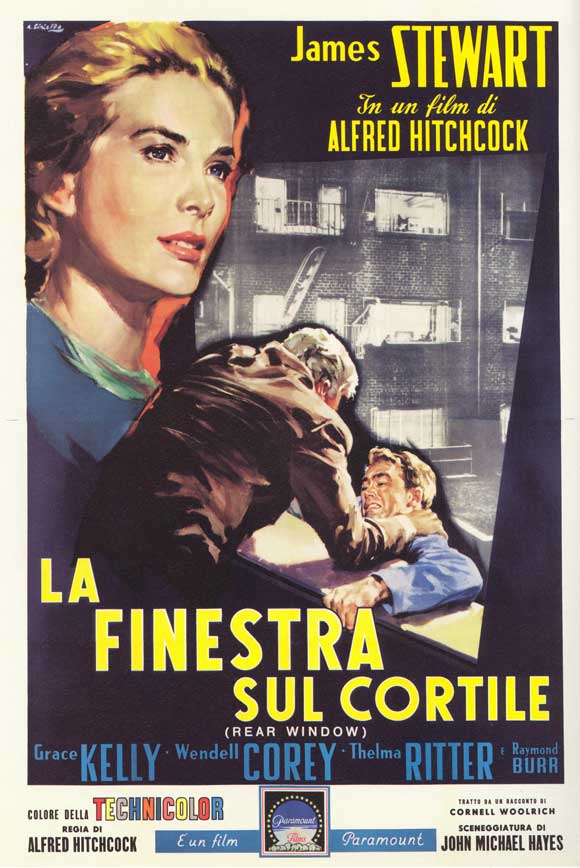 Rear Window Movie Poster Print featuring iconic imagery from Alfred Hitchcock's classic film.