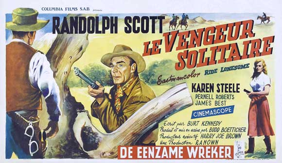 Ride Lonesome Movie Poster Print featuring classic western imagery.