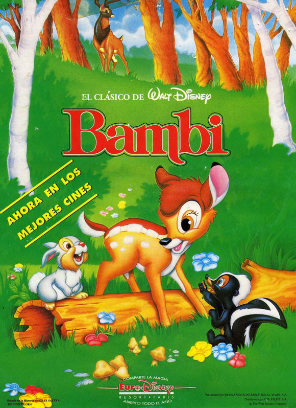 Bambi Movie Poster Print featuring Bambi and woodland friends.