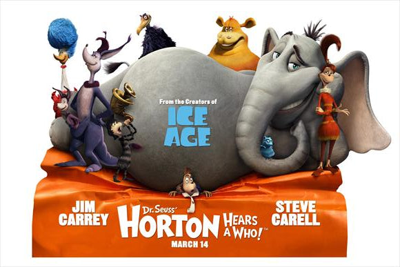 Horton Hears a Who! movie poster print featuring whimsical characters and scenes.