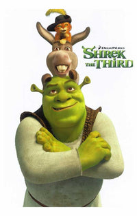 Shrek the Third Movie Poster Print featuring vibrant characters and scenes from the animated film.