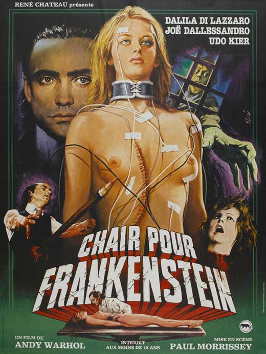Flesh for Frankenstein Movie Poster Print showcasing horror film art.