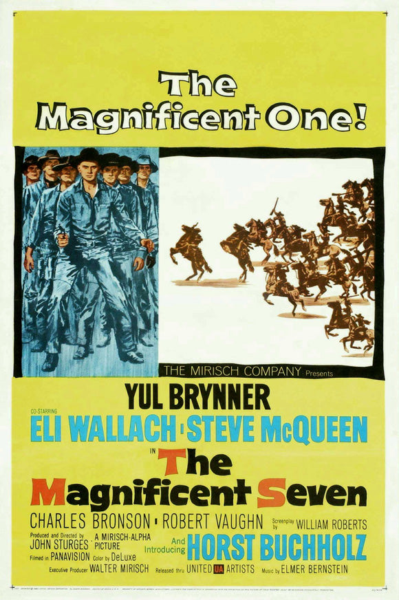 The Magnificent Seven Movie Poster Print showcasing iconic Western film imagery.