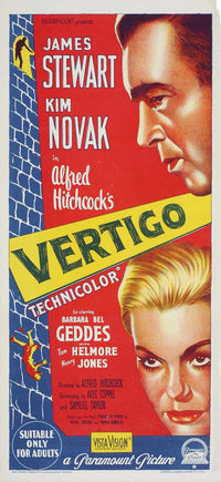 Vertigo Movie Poster Print featuring iconic artwork from Alfred Hitchcock's film.