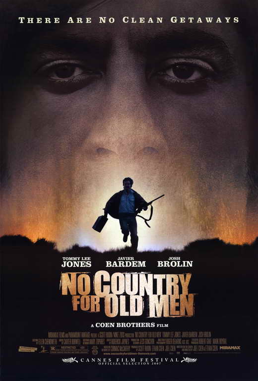 No Country For Old Men movie poster print, capturing the film's suspenseful atmosphere.
