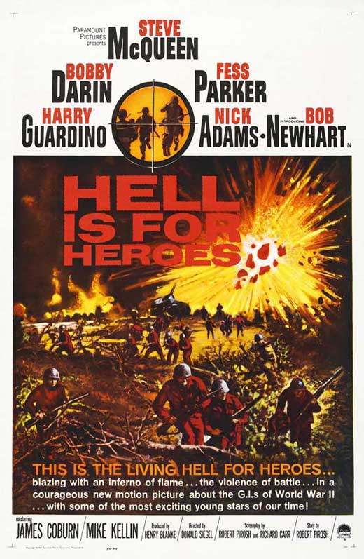 Hell Is for Heroes Movie Poster Print showcasing classic wartime drama.