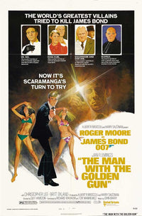 The Man with the Golden Gun Movie Poster Print showcasing iconic imagery from the classic James Bond film.