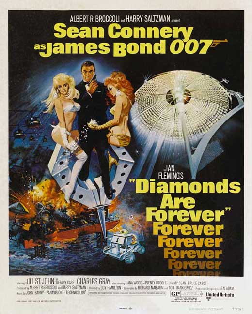 Diamonds Are Forever Movie Poster Print featuring iconic film imagery.