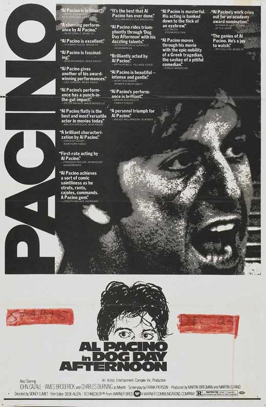 Dog Day Afternoon Movie Poster Print showing iconic film art.