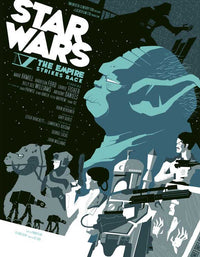 The Empire Strikes Back Movie Poster Print featuring iconic Star Wars imagery.