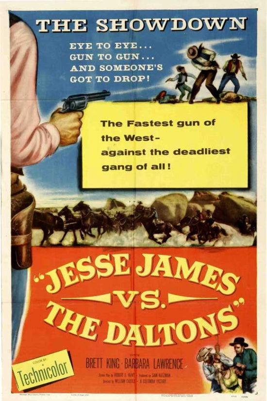 Jesse James vs the Daltons Movie Poster Print featuring classic western cinema.