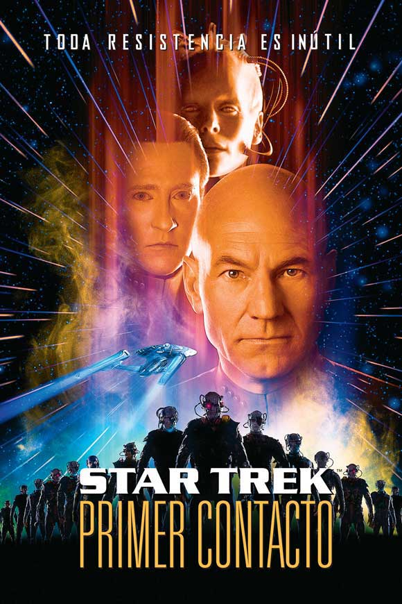 Star Trek: First Contact Movie Poster Print featuring iconic characters and vibrant colors.