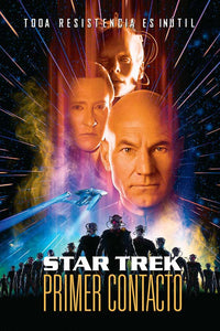 Star Trek: First Contact Movie Poster Print featuring iconic characters and vibrant colors.