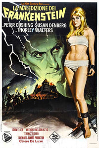 The Curse of Frankenstein Movie Poster Print featuring classic horror imagery.