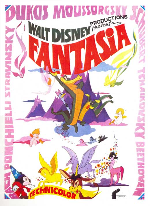 Fantasia Movie Poster Print featuring vibrant colors and classic Disney imagery.
