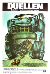 Duel Movie Poster Print featuring intense road battle scene.