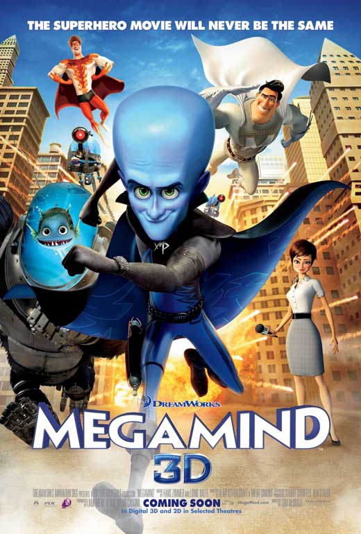 Megamind Movie Poster Print featuring vibrant characters and colors.