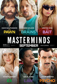 Masterminds Movie Poster Print featuring vibrant colors and dynamic design.