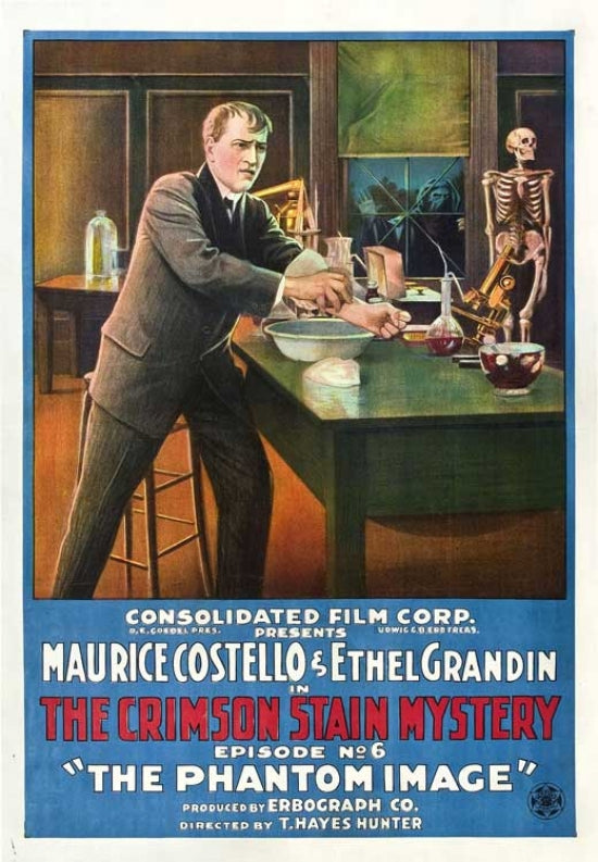 The Crimson Stain Mystery Movie Poster Print featuring suspenseful design.