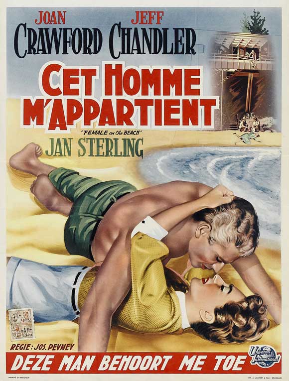 Female on the Beach Movie Poster Print featuring vibrant colors and classic film aesthetic.
